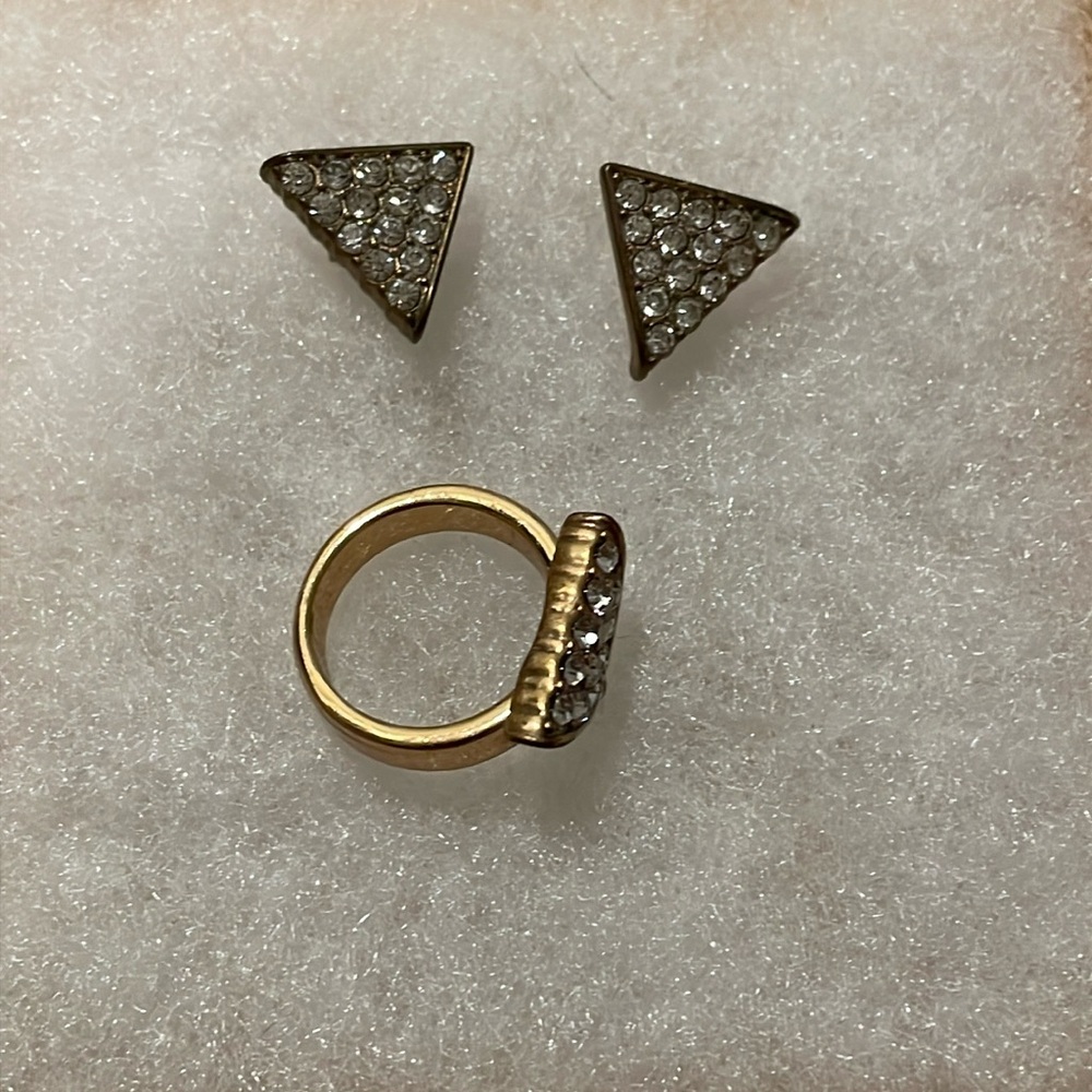 J.Crew Triangle Rhinestone Earrings and Ring SET